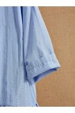 Blue V-neck Casual Solid Long Sleeve Ruched Striped Blouse