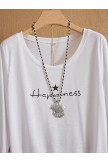 Casual White Round Neck Letter Long Sleeve Shirts & Tops (