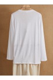 Casual White Round Neck Letter Long Sleeve Shirts & Tops (