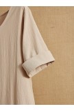Khaki Round Neck  Half Sleeve Irregular Plus Size Blouses Asymmetrical Hem Shirt