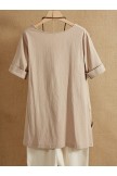 Khaki Round Neck  Half Sleeve Irregular Plus Size Blouses Asymmetrical Hem Shirt