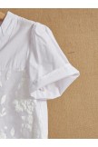 White  Vintage Floral Embroidery Patchwork Irregular Short Sleeve Blouse