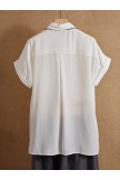 White Relaxed Fit Collared Short Sleeve Button Down Blouse (