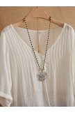 White V-neck Jacquard Pleated Lace Hollow Out Vneck Blouse
