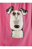 Rose Round Neck Cartoon Dog Print Short Sleeve Casual T-shirt For Women