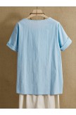 Casual Blue Crew Neck Shift Cotton Shirts & Tops