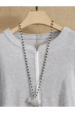 Gray Casual Plain Round Neck Long Sleeve Zipper Shirt