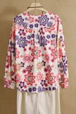Casual  Light-Blue V-neck Floral Print Daily Long Sleeves Shirt