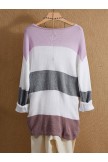 White Round Neck Stripe Casual Knitted Striped Sweater 