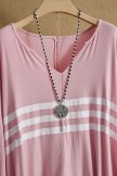 Pink Striped V-neck Casual Long Sleeve Shirt 