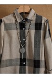 Vintage Plaid Beige Collared Long Sleeves Shirts & Tops