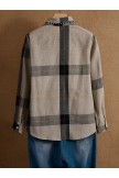 Vintage Plaid Beige Collared Long Sleeves Shirts & Tops