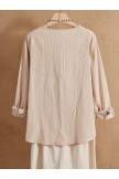 Beige Front Button Crew Neck Long Sleeve Casual Shirt