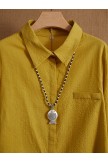 Yellow  Vintage Lapel Button Long Sleeve Shirt