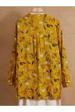 Yellow Elegant Floral Printed Long Sleeve Blouse