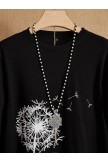 Long Sleeve Black Crew Neck Floral Casual Long Sleeves Shirts & Tops 