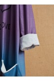 Letter Print Purple V-neck Long Sleeves Blouse For Women 