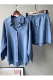 Ladies 2 Piece Retro Plus Size Cotton Linen Shirt Suit High Waist Loose Shorts