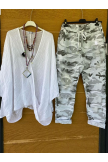Vneck longsleeved irregular top camouflage trousers twopiece women's set