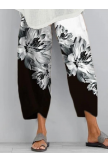 Black Casual Cotton Floral Printed Pants with Pockets