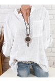 Casual White Solid Buttons Stand Collar 3/4 Sleeves Blouse & Tops