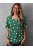 Green Daisy Floral Print Short Sleeve Oneck T-shirt For Women