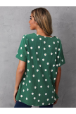 Green Daisy Floral Print Short Sleeve Oneck T-shirt For Women