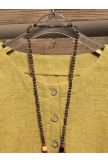 Casual Cotton Solid Buttons Round Neck 3/4 Sleeve Shirt & Tops