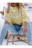 Yellow Striped Long Sleeve Round Neck Sweater