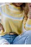 Yellow Striped Long Sleeve Round Neck Sweater