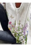 FloralPrint Casual V Neck 3/4 Sleeve Shirts & Tops