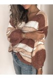V Neck ColorBlock Striped Casual Lady's Sweaters