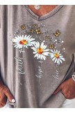 Floral Animal Print Letter VNeck Short Sleeves Casual Tshirts