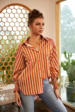 Striped Printed Lapel and Long Sleeve Style Loose Medium Length Shirt