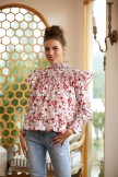 High Neck Small Floral Print Slit Blouse