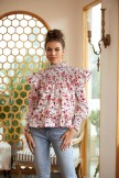 High Neck Small Floral Print Slit Blouse