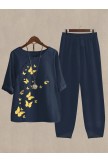Hot Stamped Butterfly Print Casual Two Piece Set