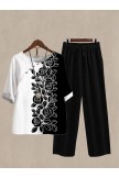 Women's Floral Print Half Sleeve Top And Wide Leg Pants Linen Two Pieces