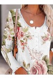 Floral Long Sleeves Notched Buttoned Plus Size Casual Tops