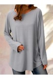 Round Neck Solid Causal Tunic Tops