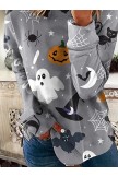 Cat Print Casual Halloween Sweatshirt