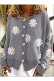 Casual Long Sleeve Shift Floral Sweater