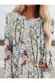 Round Neck Floral Birds Daily Tunic Tops