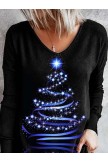 Christmas Tree Print Loose Long Sleeves TShirts & Tops