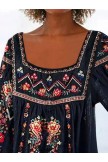 Square Neck Tribal Ruched Three Quarter Vacation Tops