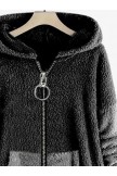 Gray CasualPlain Hooded Zipper Long Sleeves Coat