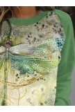 Contrastpaneled Dragonflyprint Crewneck Knitted Sweatshirt