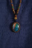 Vintage Handmade Buddha Beads Long Necklace With Peacock Feather