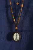 Vintage Handmade Buddha Beads Long Necklace With Eiffel Tower