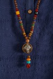 Vintage Handmade Buddha Beads Long Necklace With Cute Elephant